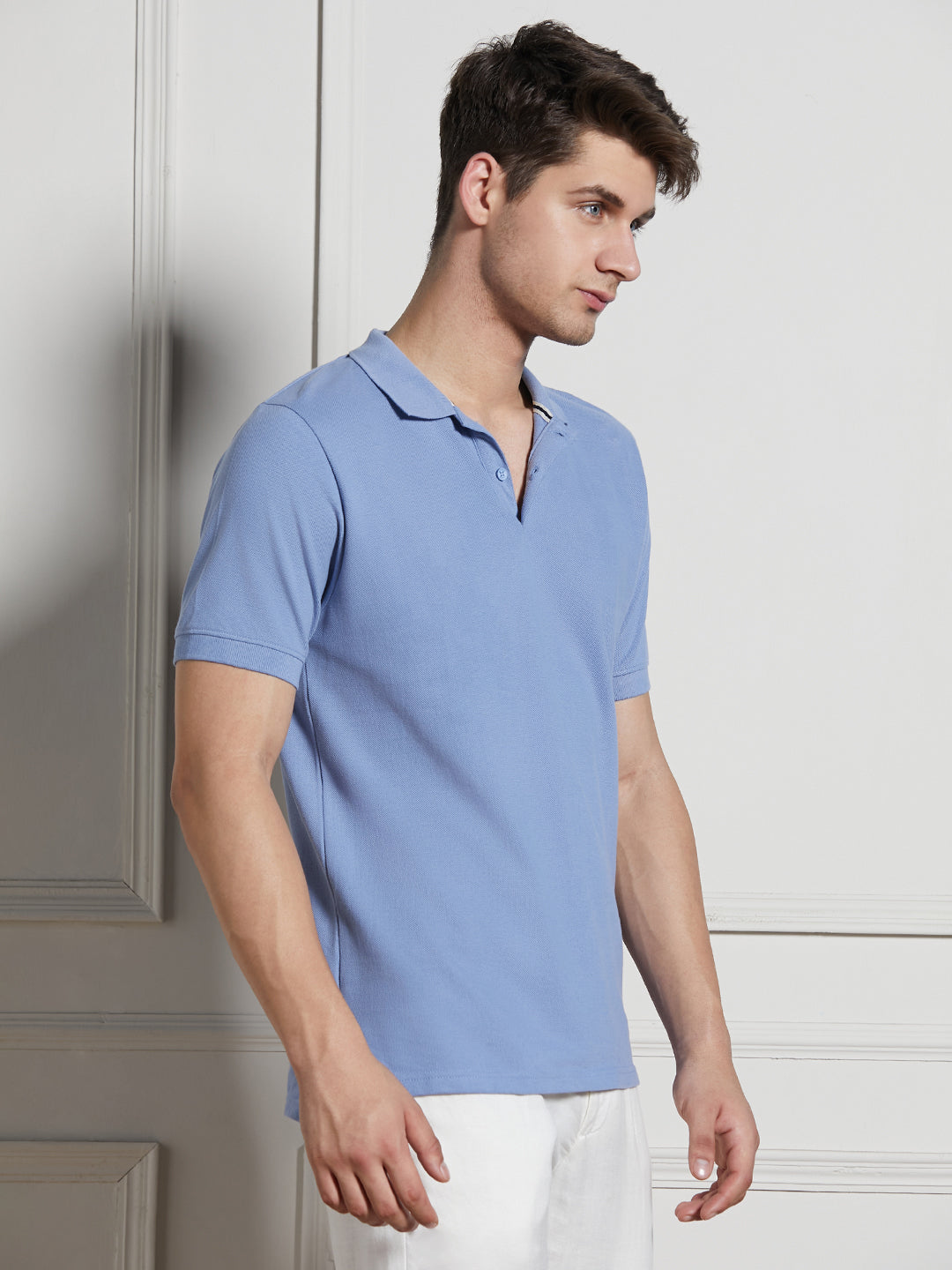 Men's Blue Cotton Regular Fit Polo T-Shirt