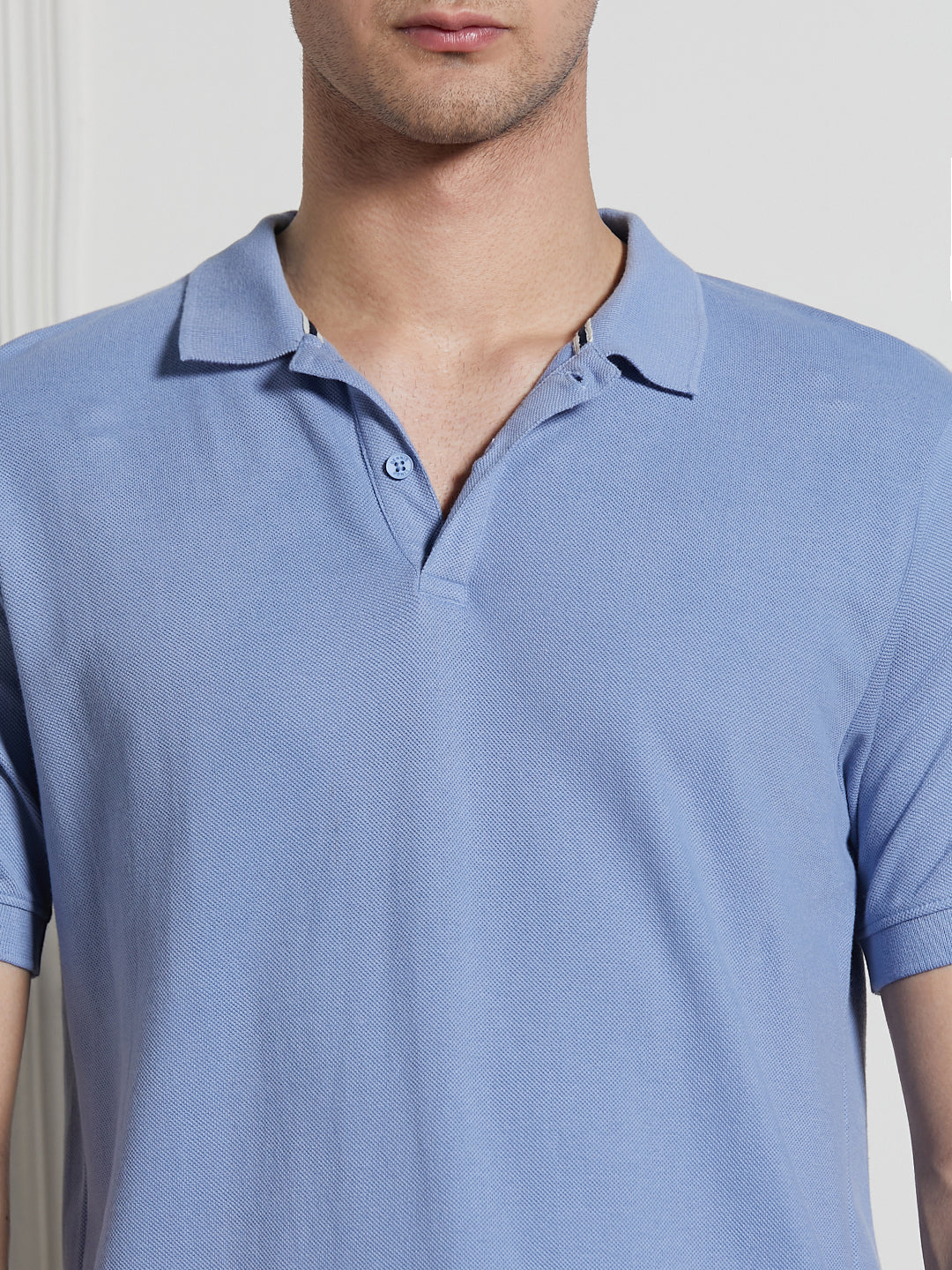 Men's Blue Cotton Regular Fit Polo T-Shirt