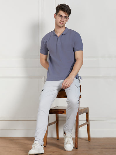 Men's Grey Cotton Regular Fit Polo T-Shirt