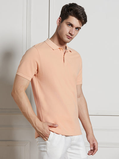 Men's Peach Cotton Regular Fit Polo T-Shirt