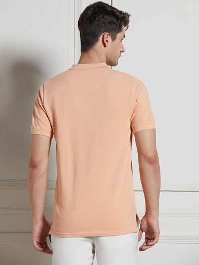 Men's Peach Cotton Regular Fit Polo T-Shirt