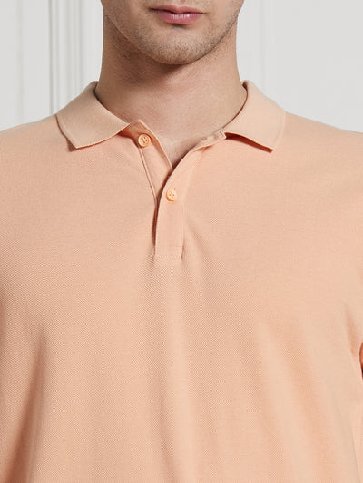 Men's Peach Cotton Regular Fit Polo T-Shirt