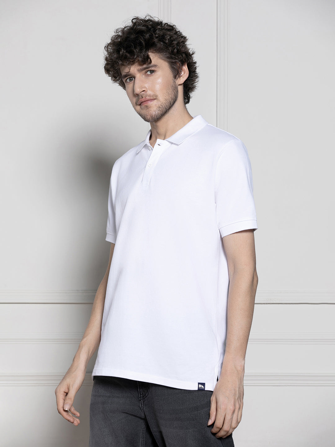 Men's White Polo Collar Casual T-shirt