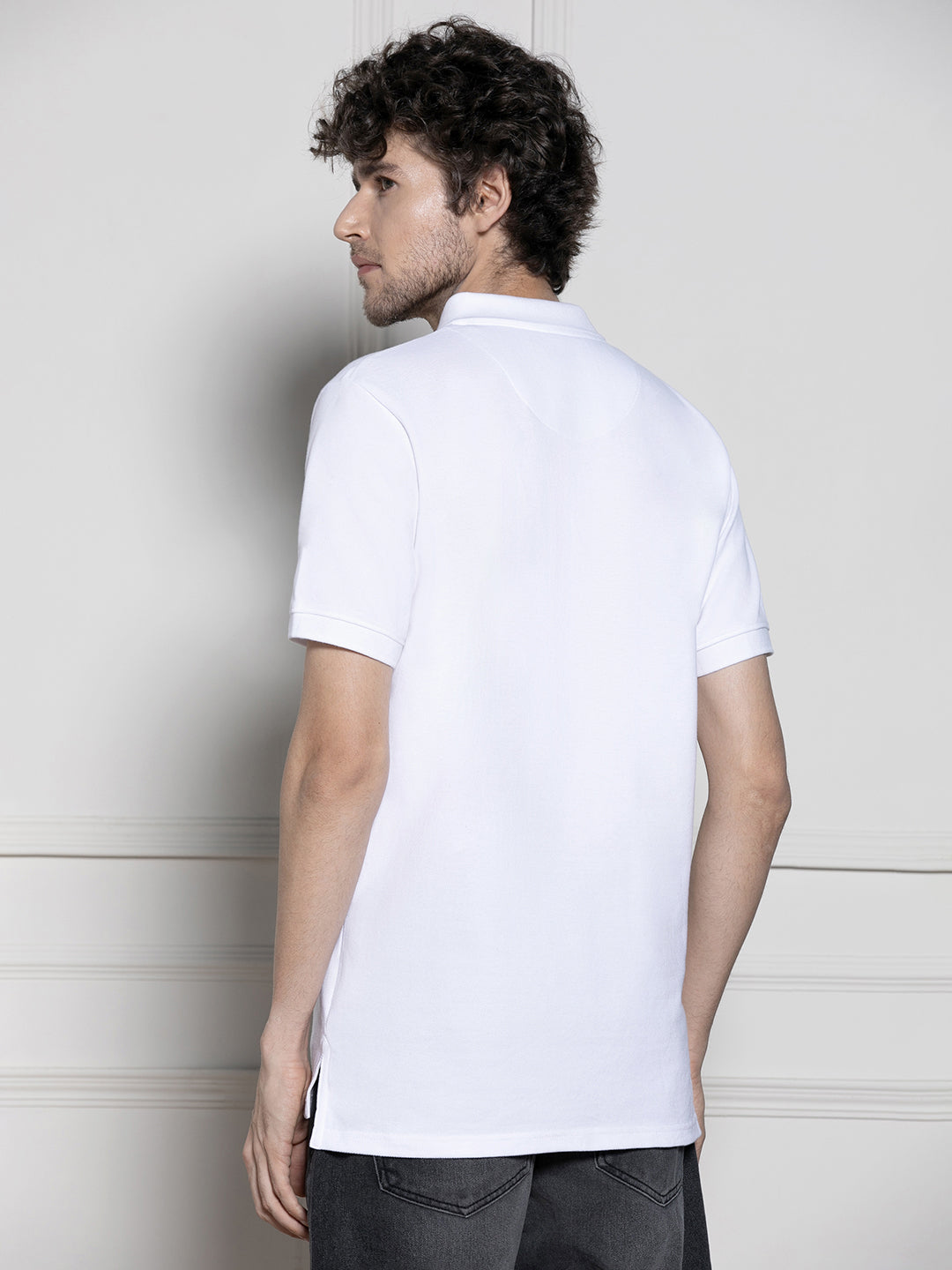 Men's White Polo Collar Casual T-shirt