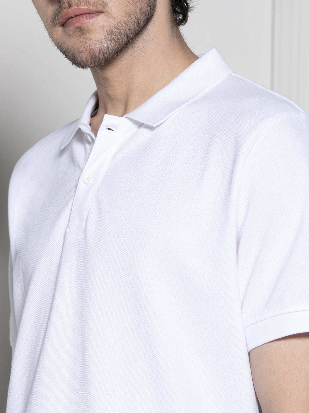 Men's White Polo Collar Casual T-shirt