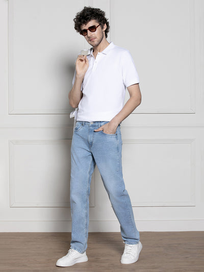 Men's White Polo Collar Casual T-shirt