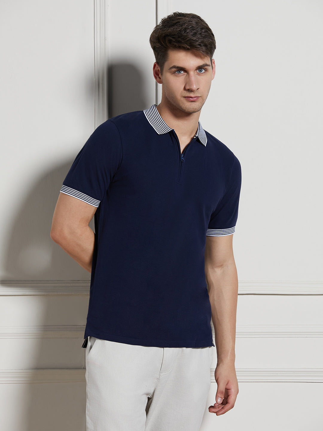 Men's Navy Cotton Regular Fit Polo T-Shirt
