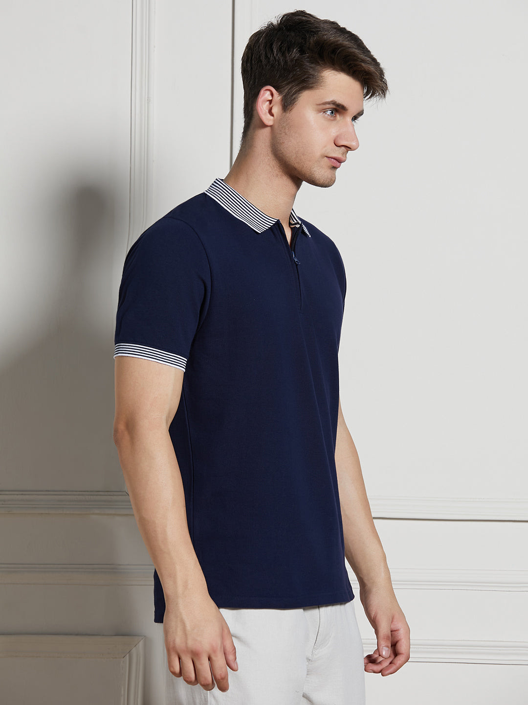Men's Navy Cotton Regular Fit Polo T-Shirt