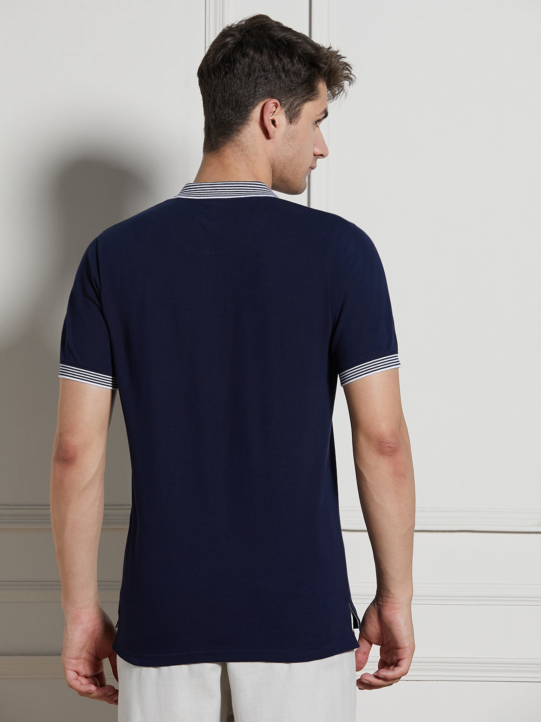 Men's Navy Cotton Regular Fit Polo T-Shirt