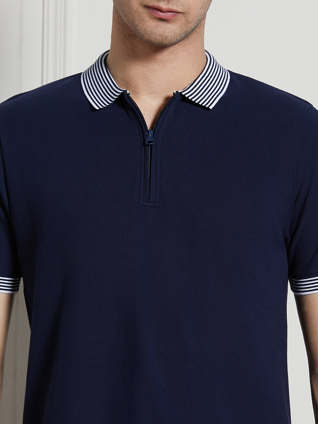 Men's Navy Cotton Regular Fit Polo T-Shirt