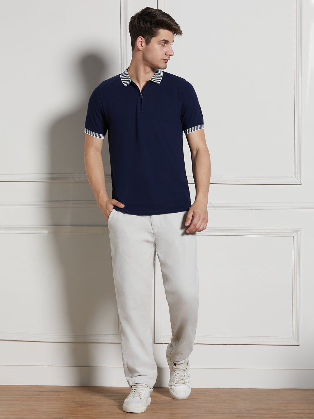 Men's Navy Cotton Regular Fit Polo T-Shirt