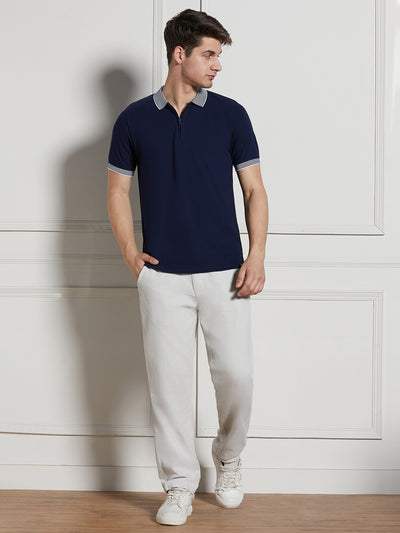 Men's Navy Cotton Regular Fit Polo T-Shirt