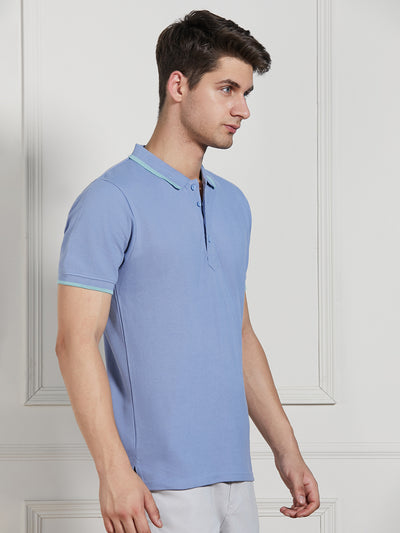 Men's Blue Cotton Regular Fit Polo T-Shirt