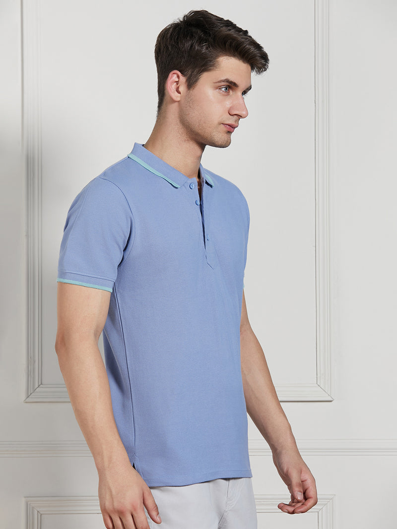 Men's Blue Cotton Regular Fit Polo T-Shirt