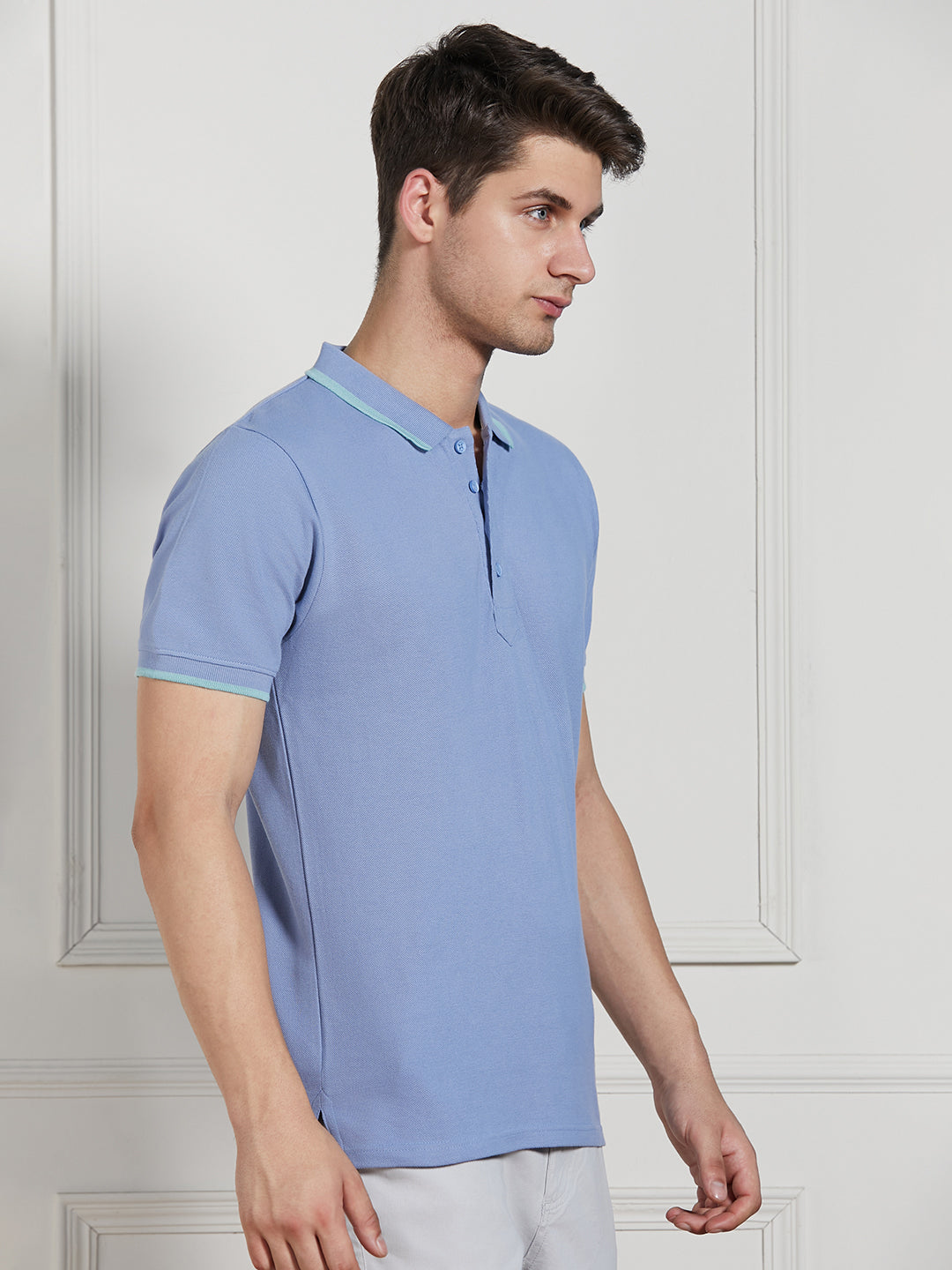 Men's Blue Cotton Regular Fit Polo T-Shirt