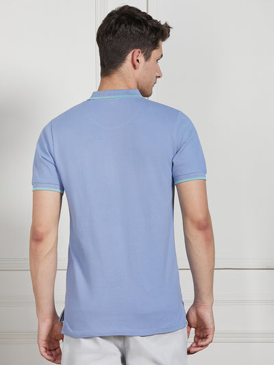 Men's Blue Cotton Regular Fit Polo T-Shirt