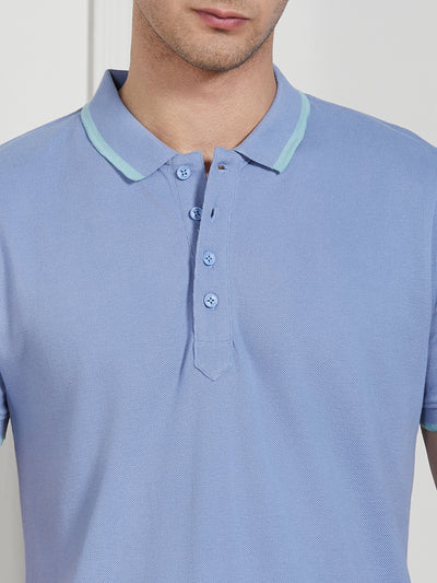 Men's Blue Cotton Regular Fit Polo T-Shirt