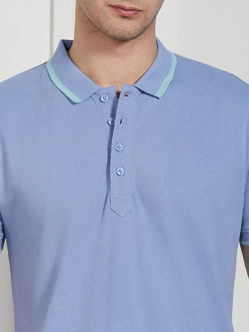Men's Blue Cotton Regular Fit Polo T-Shirt