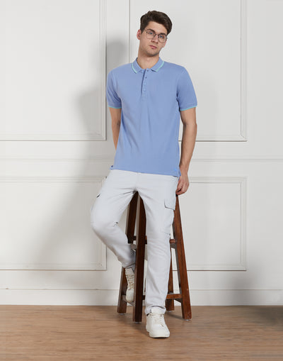 Men's Blue Cotton Regular Fit Polo T-Shirt