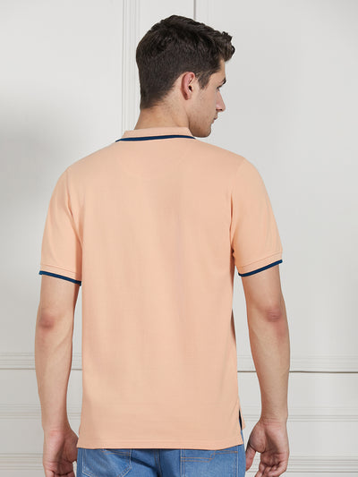 Men's Peach Cotton Regular Fit Polo T-Shirt