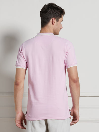 Men's Pink Cotton Regular Fit Polo T-Shirt