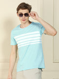 Dennis Lingo Men's Mid blue Crew Neck Striped Cotton T-Shirt