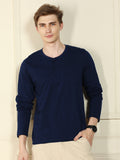 Dennis Lingo Men's Navy Henley Neck Solid Cotton T-Shirt