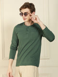 Dennis Lingo Men's Olive Henley Neck Solid Cotton T-Shirt