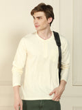 Dennis Lingo Men's Off-White Henley Neck Solid Cotton T-Shirt