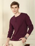 Dennis Lingo Men's Wine Henley Neck Solid Cotton T-Shirt