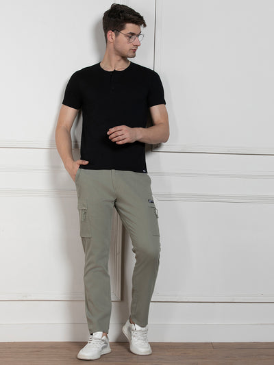 Men's Black Henley Neck Solid Regular Fit T-Shirt
