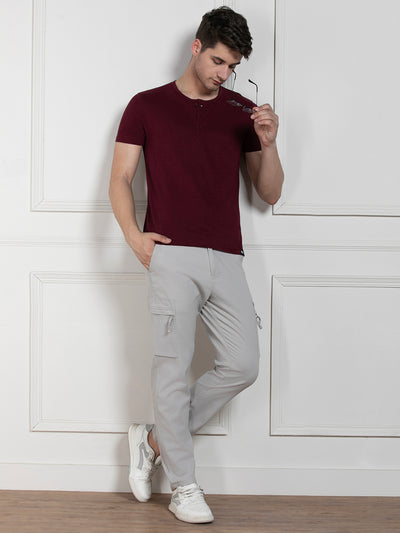 Dennis Lingo Men's Wine Henley Neck Solid Regular Fit T-Shirt