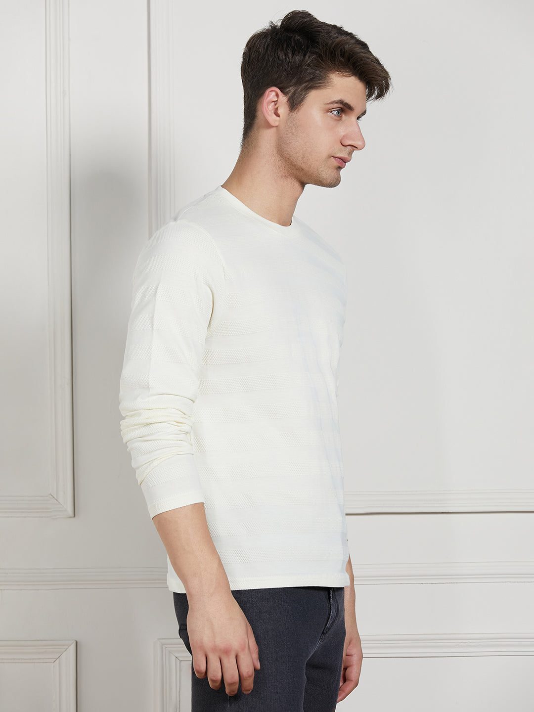 Men's Off-White Round neck Solid Cotton T-Shirt