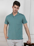 Dennis Lingo Men's Green Polo Collar Solid Regular Fit T-Shirt