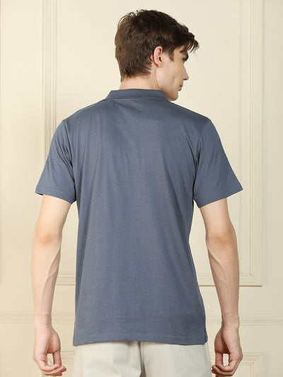 Men's Grey Polo Collar Solid Cotton T-Shirt