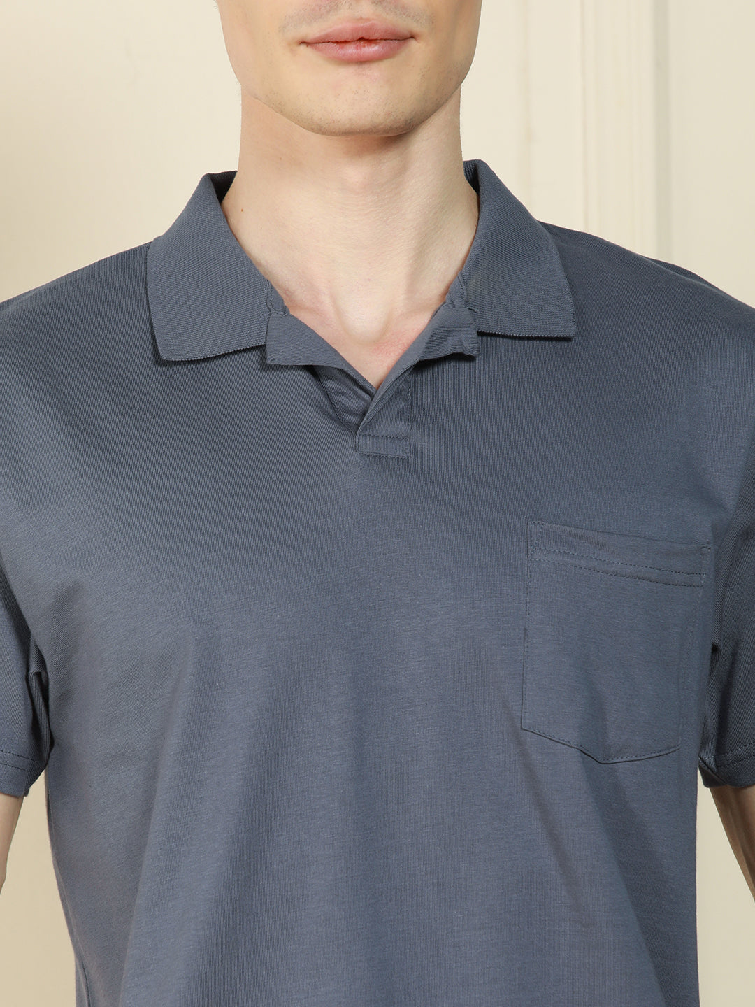 Men's Grey Polo Collar Solid Cotton T-Shirt