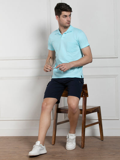 Men's Light Blue Polo Collar Solid Regular Fit T-Shirt