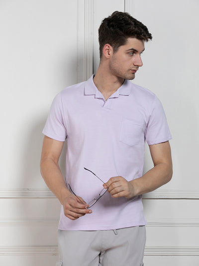 Dennis Lingo Men's Lavender Polo Collar Solid Regular Fit T-Shirt