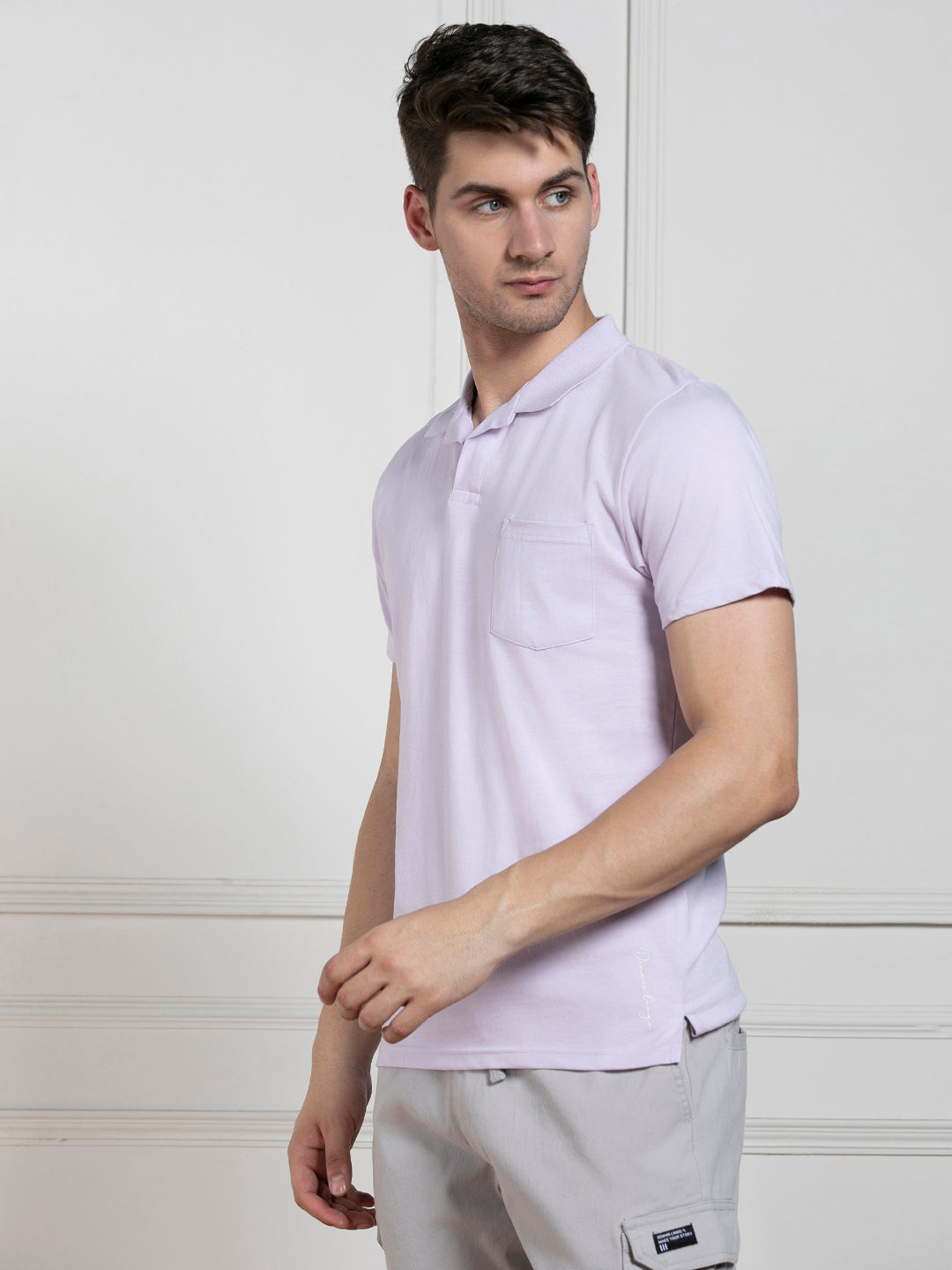 Men's Lavender Polo Collar Solid Regular Fit T-Shirt