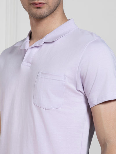 Men's Lavender Polo Collar Solid Regular Fit T-Shirt