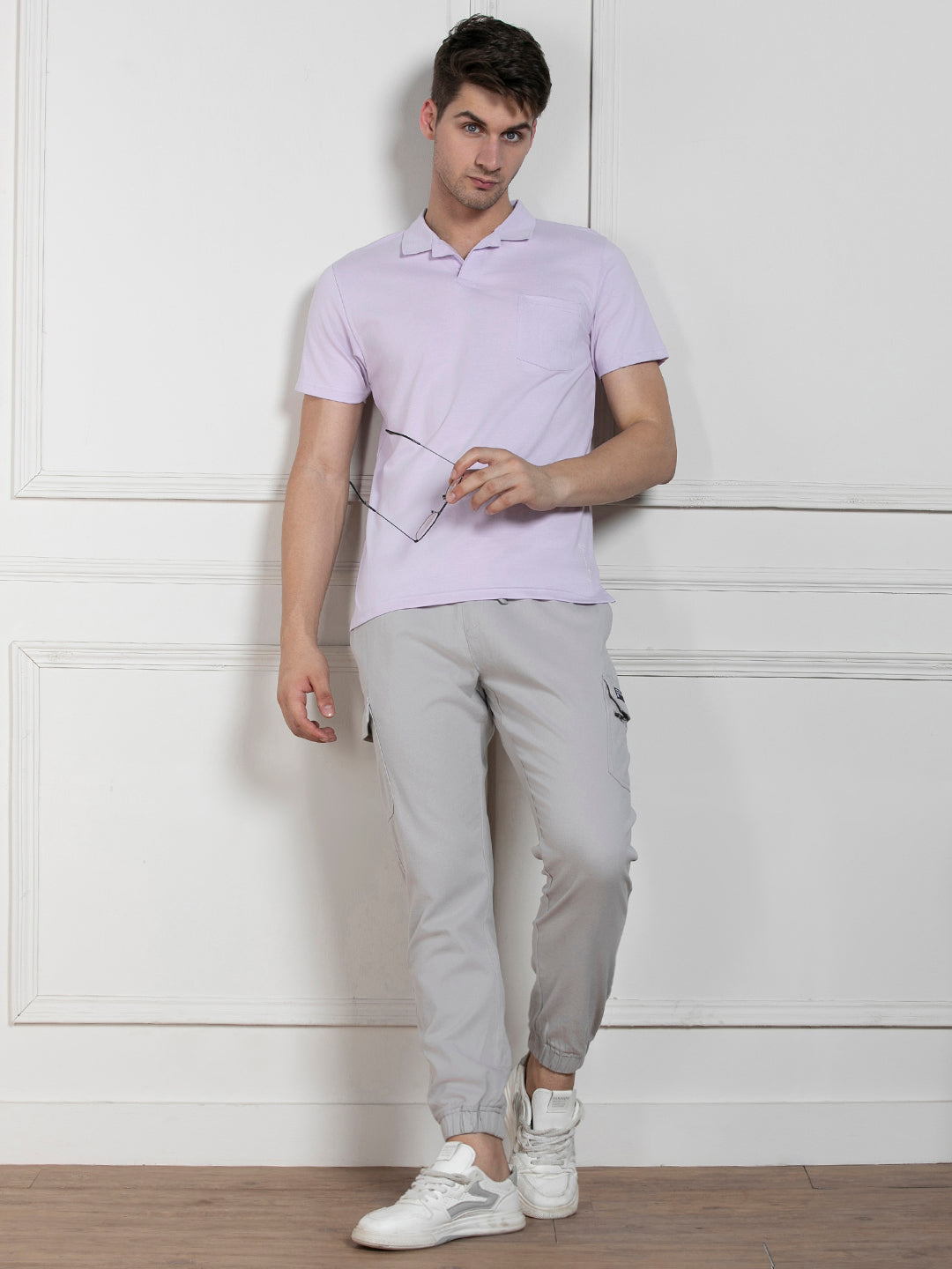 Men's Lavender Polo Collar Solid Regular Fit T-Shirt