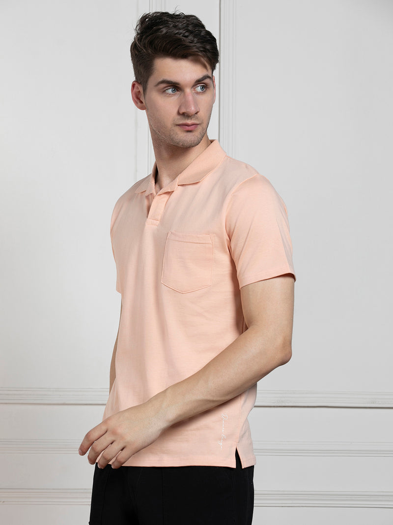 Dennis Lingo Men's Peach Polo Collar Solid Regular Fit T-Shirt