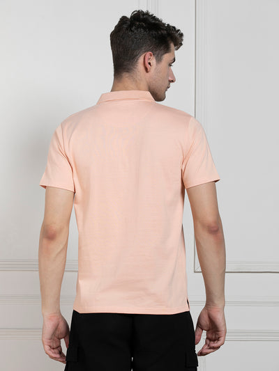 Dennis Lingo Men's Peach Polo Collar Solid Regular Fit T-Shirt