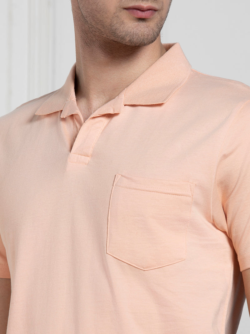 Dennis Lingo Men's Peach Polo Collar Solid Regular Fit T-Shirt