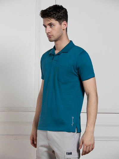 Dennis Lingo Men's Teal Polo Collar Solid Regular Fit T-Shirt