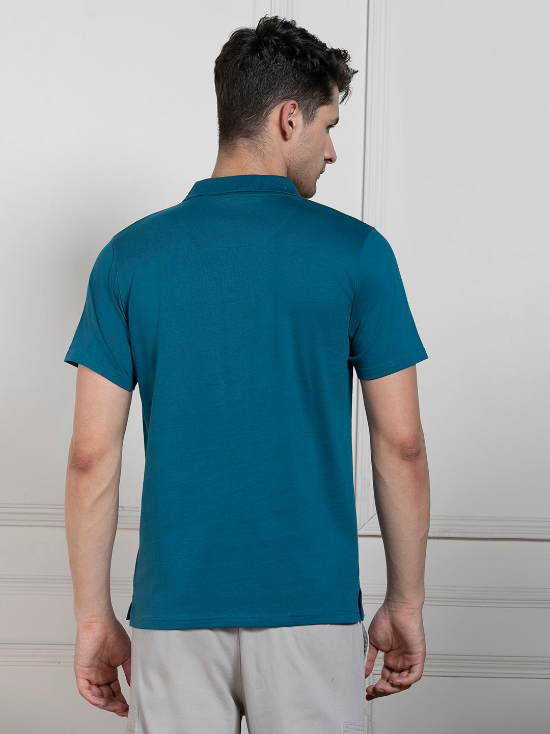 Dennis Lingo Men's Teal Polo Collar Solid Regular Fit T-Shirt