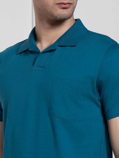 Dennis Lingo Men's Teal Polo Collar Solid Regular Fit T-Shirt