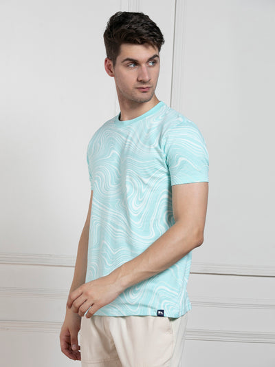 Dennis Lingo Men's Light Blue Round Neck Printed Regular Fit T-Shirt