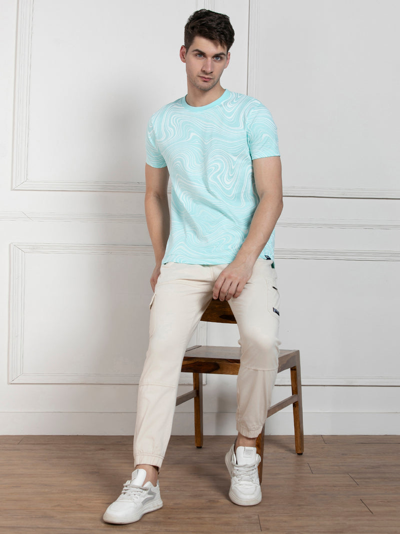 Dennis Lingo Men's Light Blue Round Neck Printed Regular Fit T-Shirt