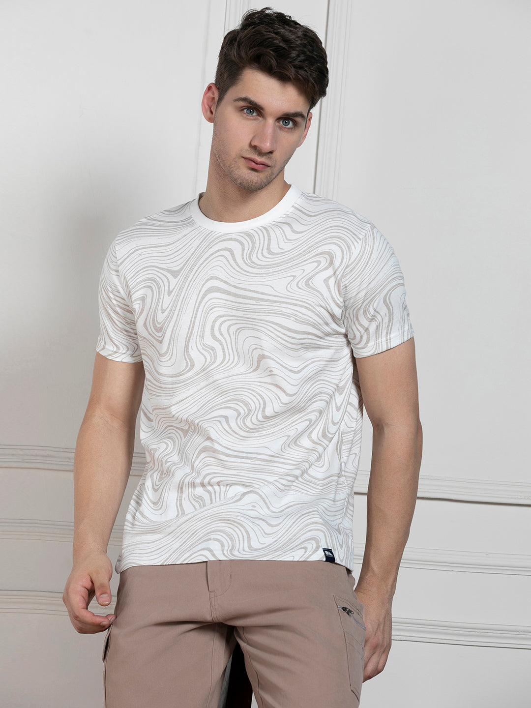 Men's Offwhite Round Neck Printed Regular Fit T-Shirt
